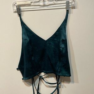 Silky lace up crop top